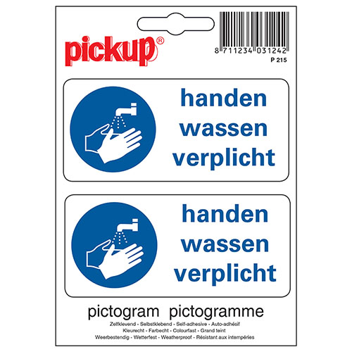Pictogramme Auto-adhesif 'handen Wassen Verplicht' - 2 Pcs